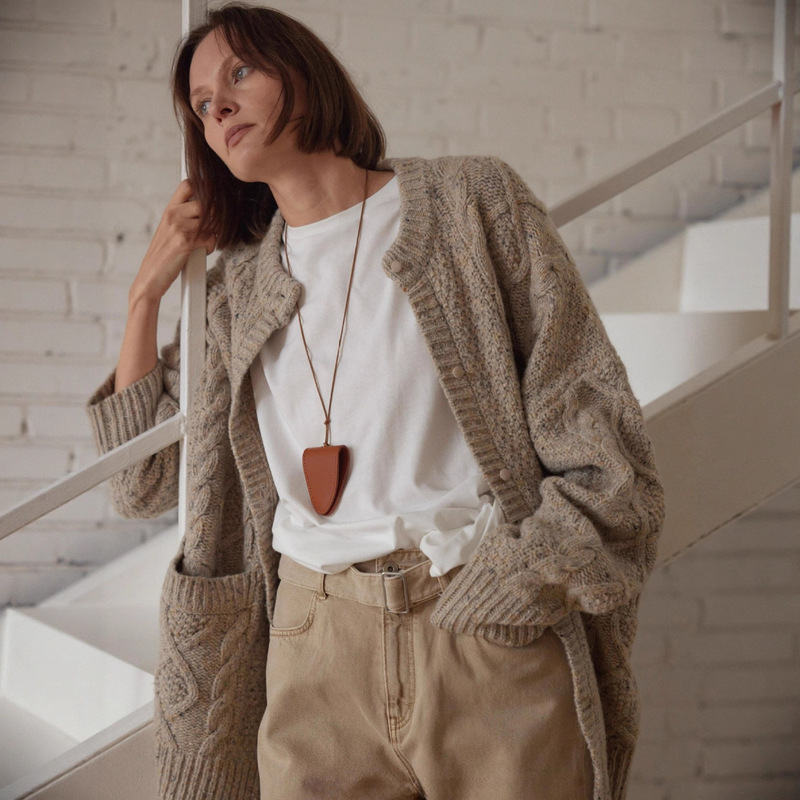 Row "Winter Lazy Poetry" Cable-Knit Cardigan: Women's Clothing That Exudes a Sense of Relaxation Wrapped in Gentleness