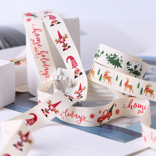 New Christmas plain cotton belt elk ribbon holiday packaging diy handmade bow bouquet cake baking belt