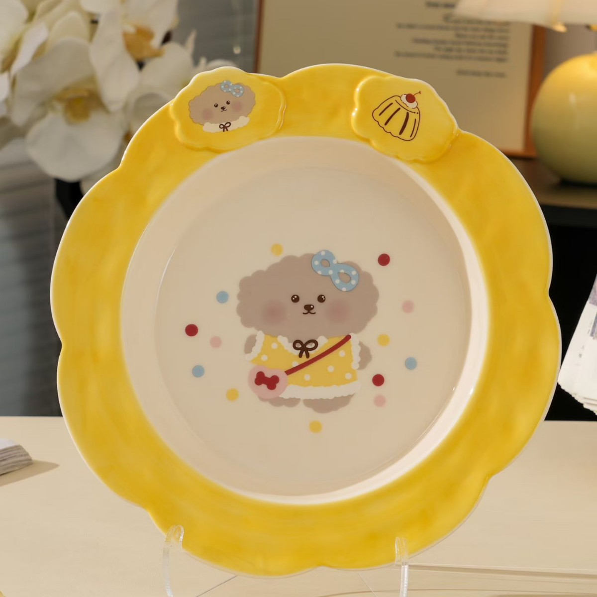Personalidad creativa de dibujos animados plato de cerámica de animales encantador vajilla acompañante regalo lindo divertido plato de encaje hecho a mano en relieve plato de postre