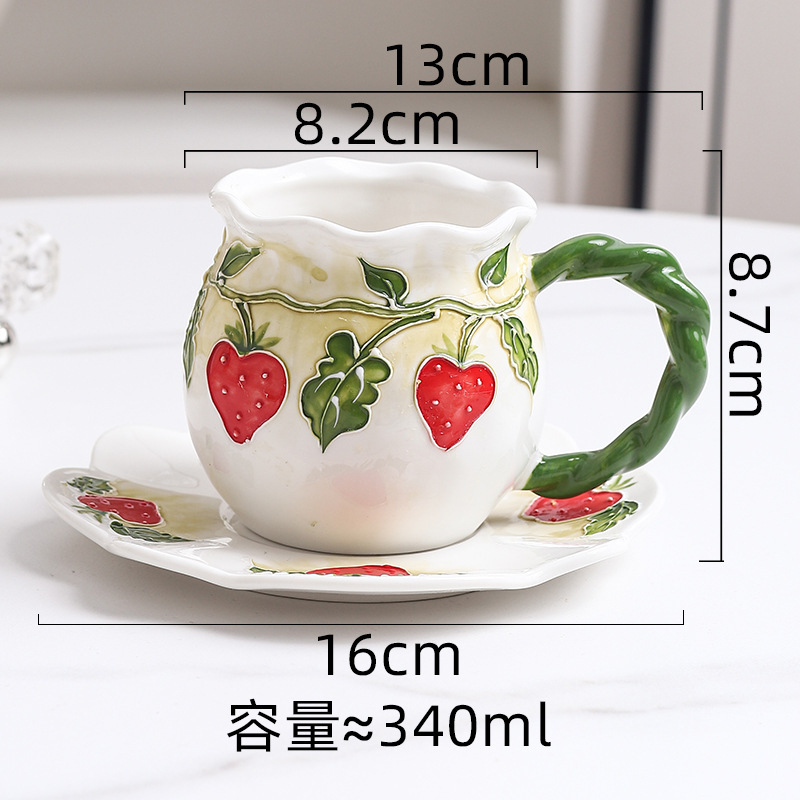 ins风高颜值小清新手绘堆料浮雕立体花卉小众设计感陶瓷咖啡杯碟|undefined