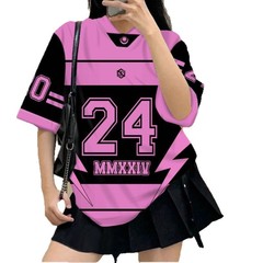 人気のクロスボーダーアメリカンスポーツスタイルホットガールジャージストリートルーズカジュアルカラー半袖シャツトップ工場直接