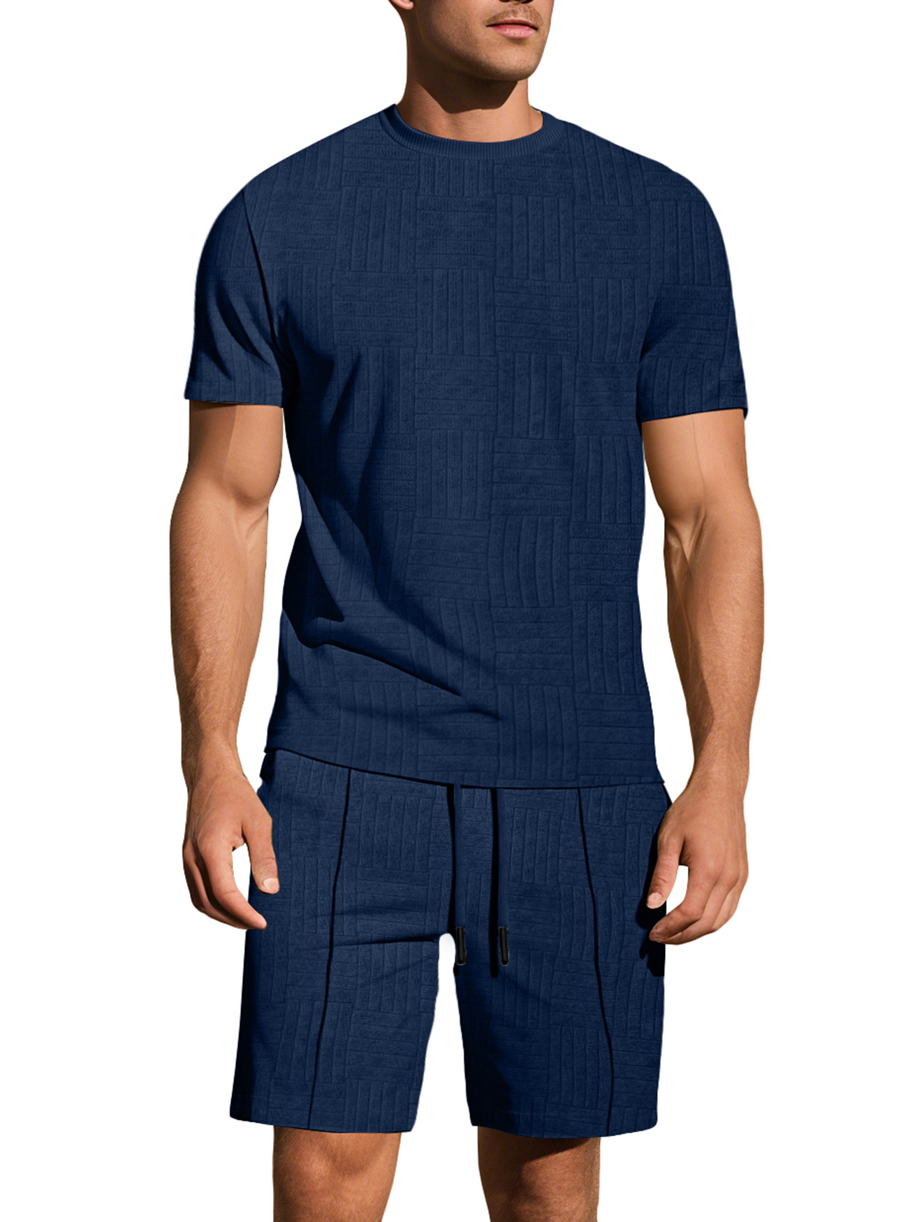 Transfronterizo Europa y América Amazon verano hombre suelto transpirable Jacquard color sólido mangas cortas pantalones cortos deportivos casuales para hombres