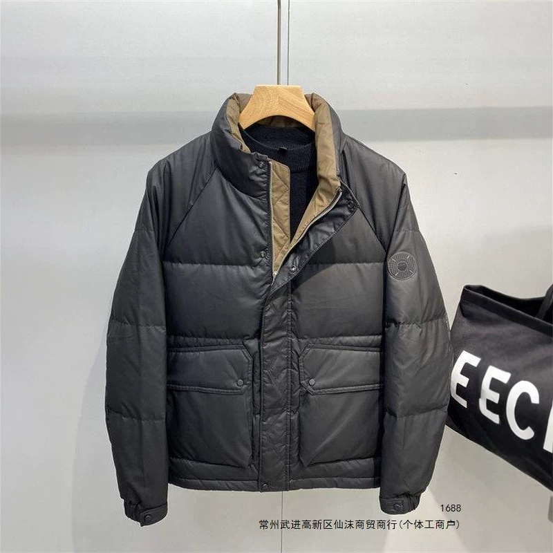2026 Winter Thickened Fashion Stand Collar Down Jacket for Men, New Casual Solid Color Workwear White Duck Down Bread Jacket