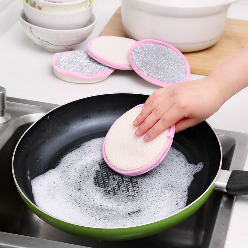 Dishwashing sponge silver ingot towel kitchen double-sided dishwashing cloth round sponge dishwashing towel cleaning scouring pad