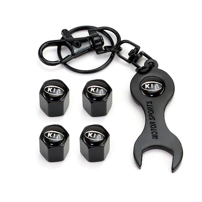 Valve Head Cap Anti-Deflation Silver — valve - kia-logo-4-pack-black-model-wrench-keychain