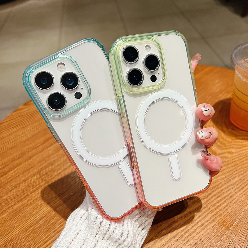 Apple 17Pro 携帯電話ケースに適した 2 色のグラデーション透明アクリル磁気吸引 iphone16 オールインクルーシブ保護カバー|undefined