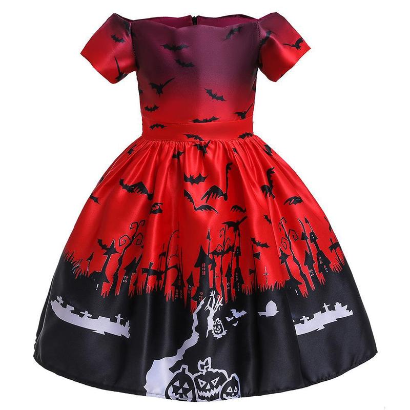 ハロウィンドレス 子供用コスプレ衣装 城の魔女プリントプリンセスドレス パーティーコスプレ衣装|undefined