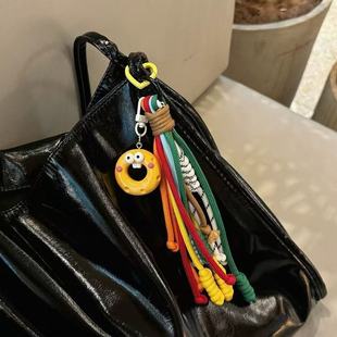 Rainbow Color Cute Funny Sausage Mouth Color Korean ins Bag Pendant Couple Schoolbag Keychain Contrast Color Hanging Chain