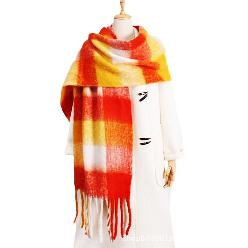 New plaid seahorse hair scarf for women in winter, versatile high-end wear, colorful dopamine wear, large shawl for women in Europe and America