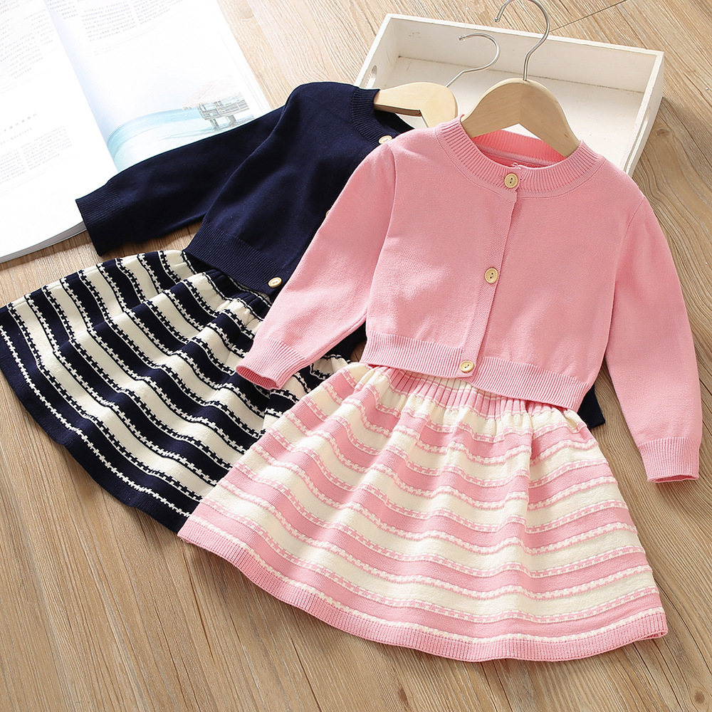 Pull Se Skir pour filles, robe suspendue, Cardigan tricoté, à la mode, deux pièces, nouvelle collection automne/hiver 2022_voghion.com