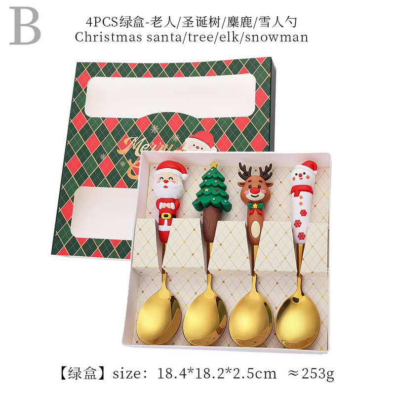 クロスボーダー新しいクリスマススプーン子供の漫画ステンレス鋼ライススプーンインサンタクロース雪だるまヘラジカフォークスプーン|undefined