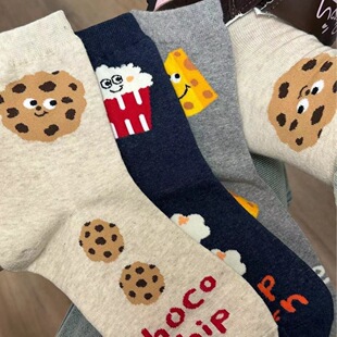 Korean style ins fashion all-matching designer donut cheese mid-calf length socks Japanese cute girl pile socks fashion