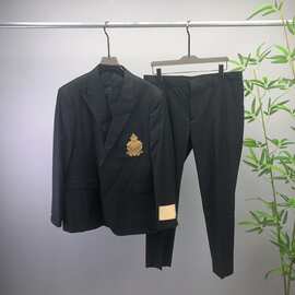 欧美高端商务休闲GU西装西服西裤套装胸前剌绣平替跨境欧货轻奢