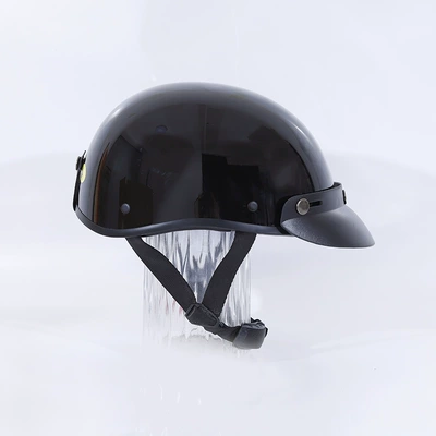Retro Motorcycle Harley Electric Vehicle Universal National Standard Half Helmet for Men and Women, Suitable for All Seasons, Safety Helmet (Motosiklet kaskı (dəbilqə)) - glossy-black-c-001