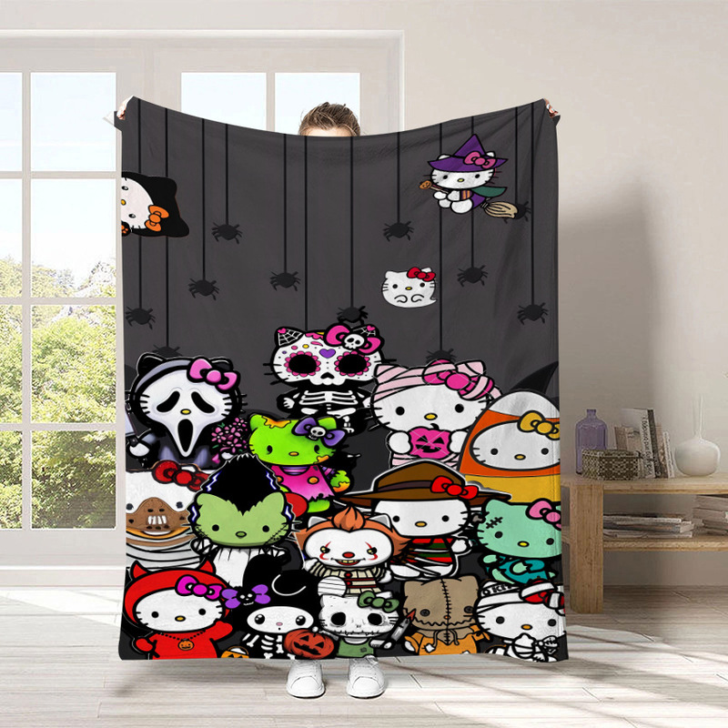 跨境亚马逊热卖三丽鸥万圣节系列毛毯卡通hello kitty毛绒沙发毯|undefined