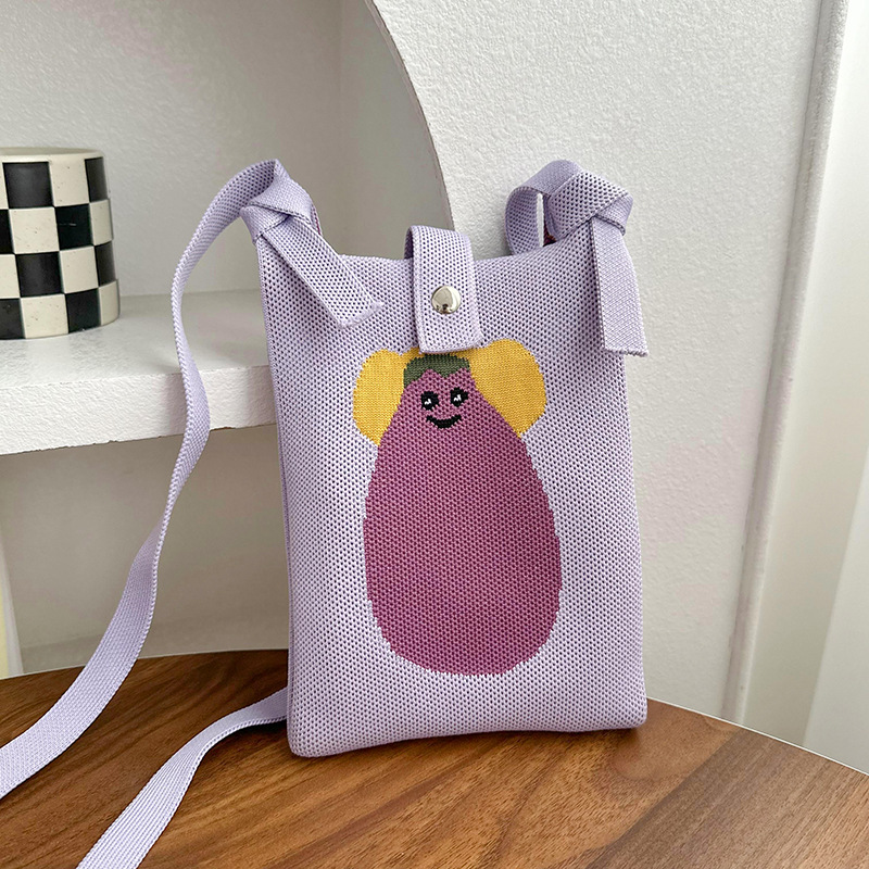 Linda bolsa de teléfono móvil de punto dulce, mensajero de un solo hombro, mini bolsa multiusos, textura, bolso de mano casual al por mayor