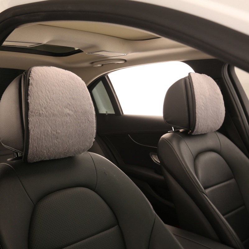 Center Armrest Box: Fushou Armrest box pad - plush-gray-headrest-caps-pair