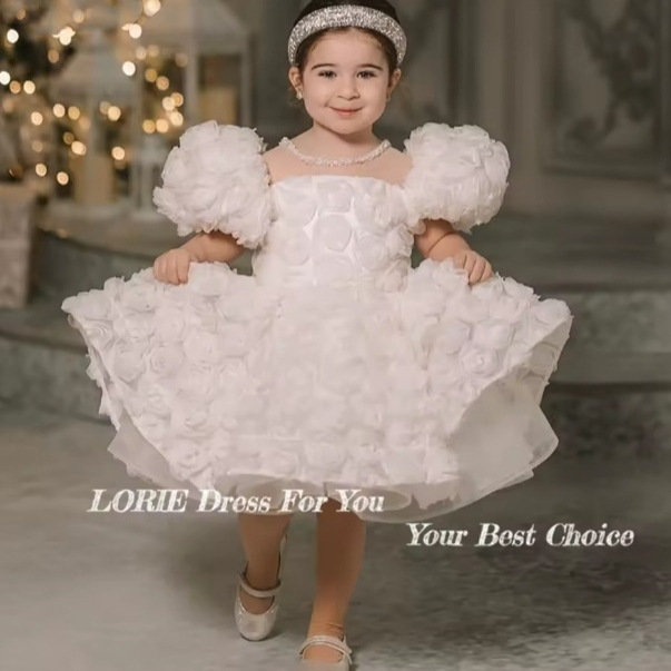 Vestido blanco de princesa con mangas abullonadas para el primer cumpleaños de una niña, con falda de tul. Ropa para bebés niñas de Sweet And Lovely Mother & Kids (0-3 años)._voghion.com