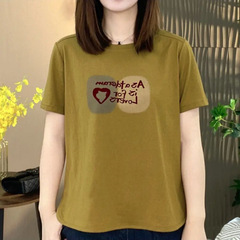 2025年夏新作大きいサイズファッションコットンスタイルラウンドネックプリント半袖Tシャツスリムルーズトップ