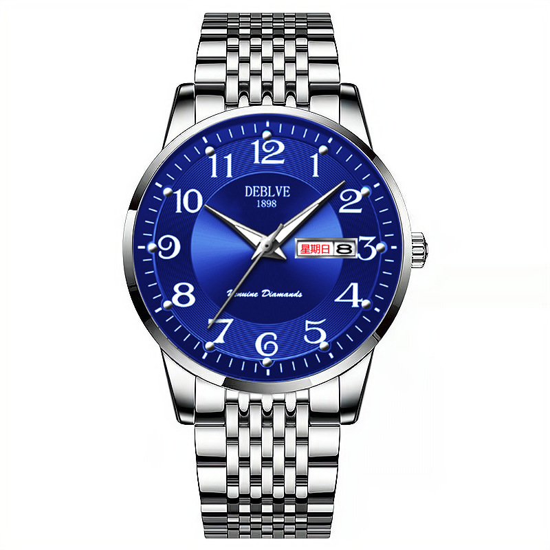 Hombres de moda doble calendario luminoso impermeable reloj de pulsera no mecánico reloj de cuarzo estudiante regalo reloj hombres productos genuinos