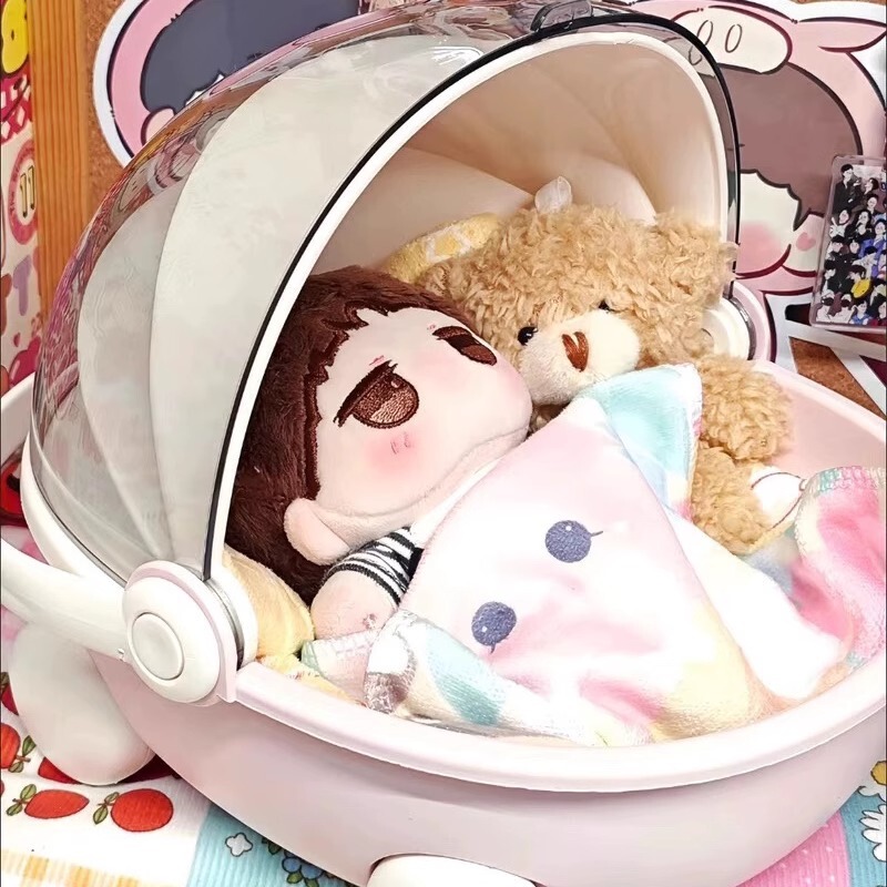 かわいいクリエイティブなハンドキャリー式ベビーカー型収納ボックス、ピンクの綿人形、ぬいぐるみ、防塵収納ボックス|undefined