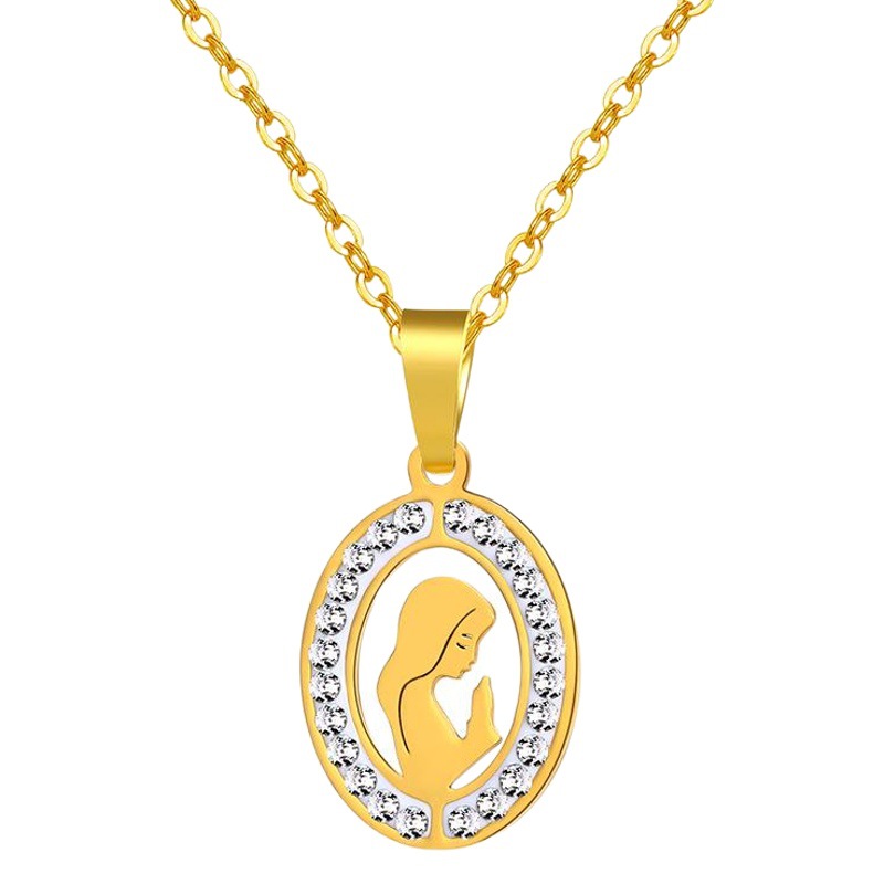 Collar de acero inoxidable con colgante de Virgen María, para mujer