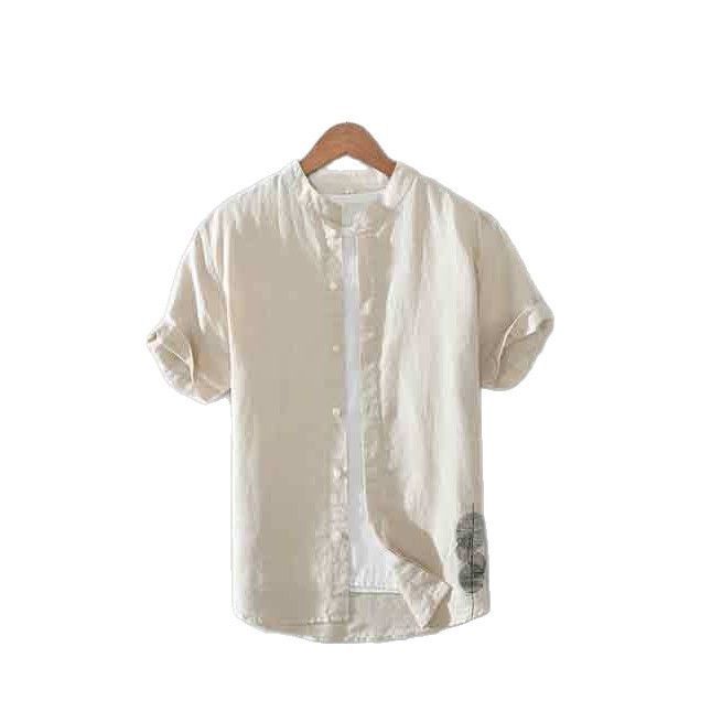 Camicia uomo maniche corte lino colletto coreana giapponese_voghion.com