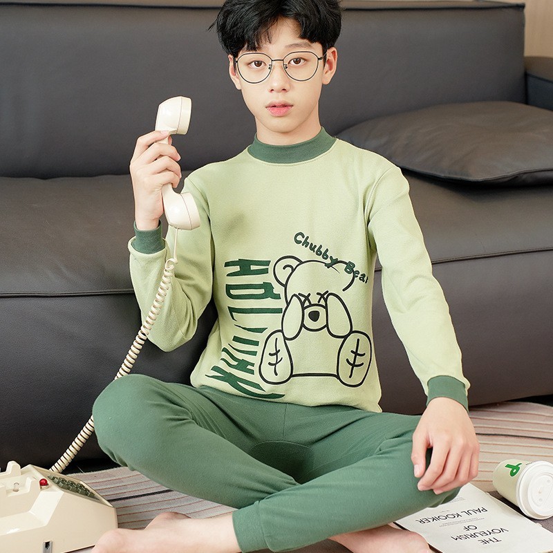 青少年秋衣秋裤纯棉男大童睡衣中学生打底棉毛衫女童保暖内衣套装|undefined