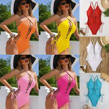欧美性感露背连体泳衣跨境亚马逊复色泳装抽绳泳装比基尼游泳衣女