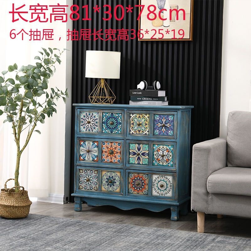 客厅色斗柜 经济型储物柜家用简易床头柜实木美式彩绘柜子复古|undefined