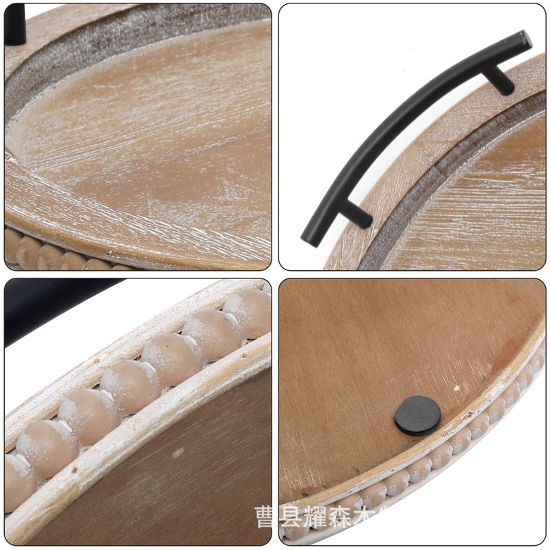 ラウンド木製パレットハンドル付円形木製ビーズ花リング装飾パレット木製トレーキッチンカウンター用木製|undefined