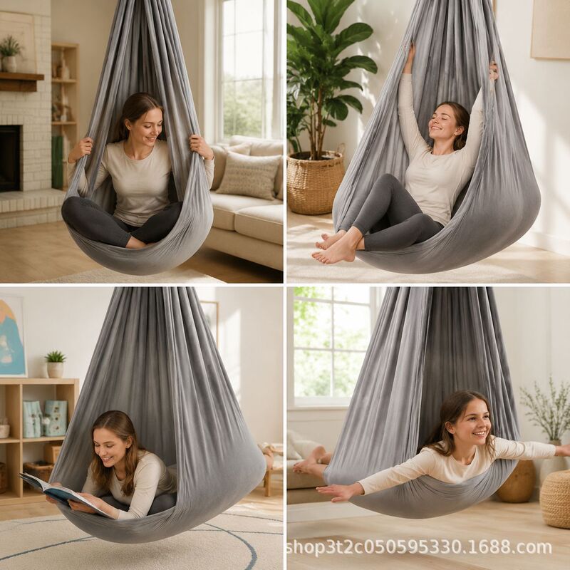 Foreign trade elastic aerial yoga hammock, indoor silk anti-gravity yoga, no-knot design, includes buckles and ropes Foreign trade elastic aerial yoga hammock, indoor silk anti-gravity yoga, no-knot design, includes buckles and ropes