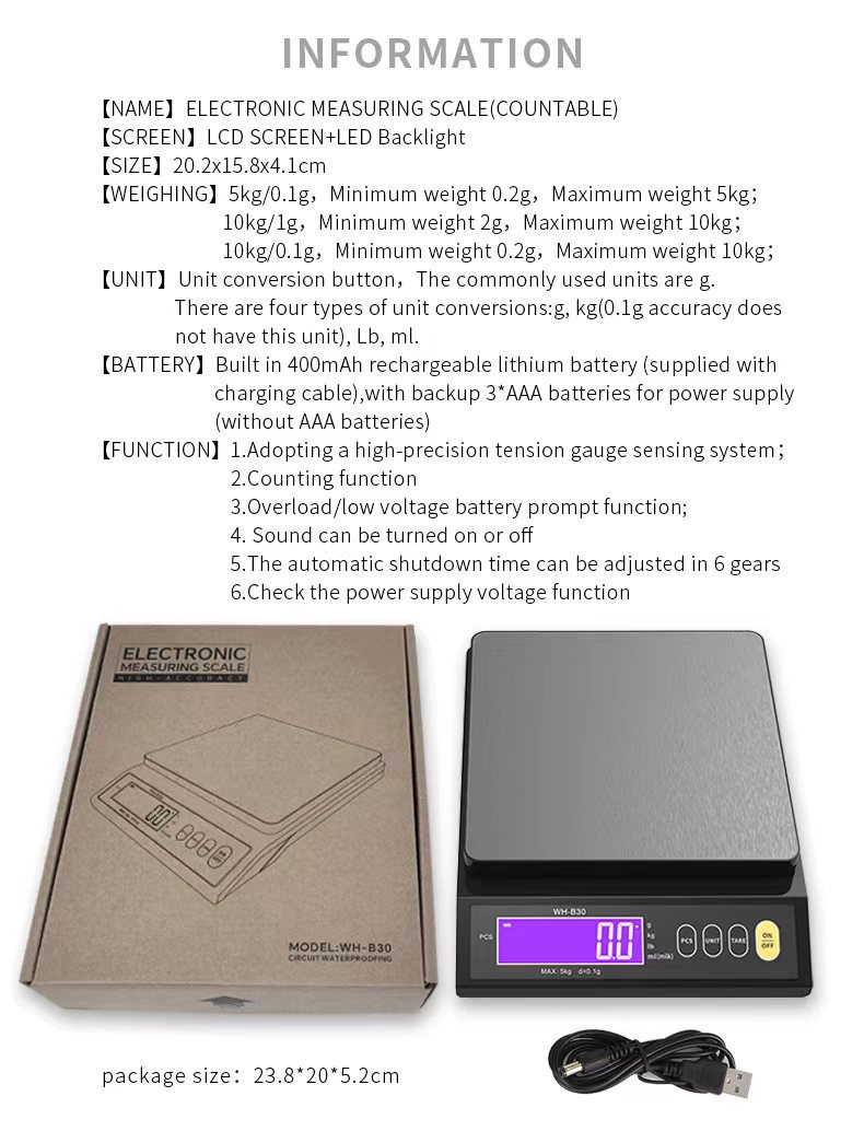 2023 nueva báscula de cocina báscula electrónica báscula de horneado 5kg / 0.1g B30 báscula electrónica de cocina