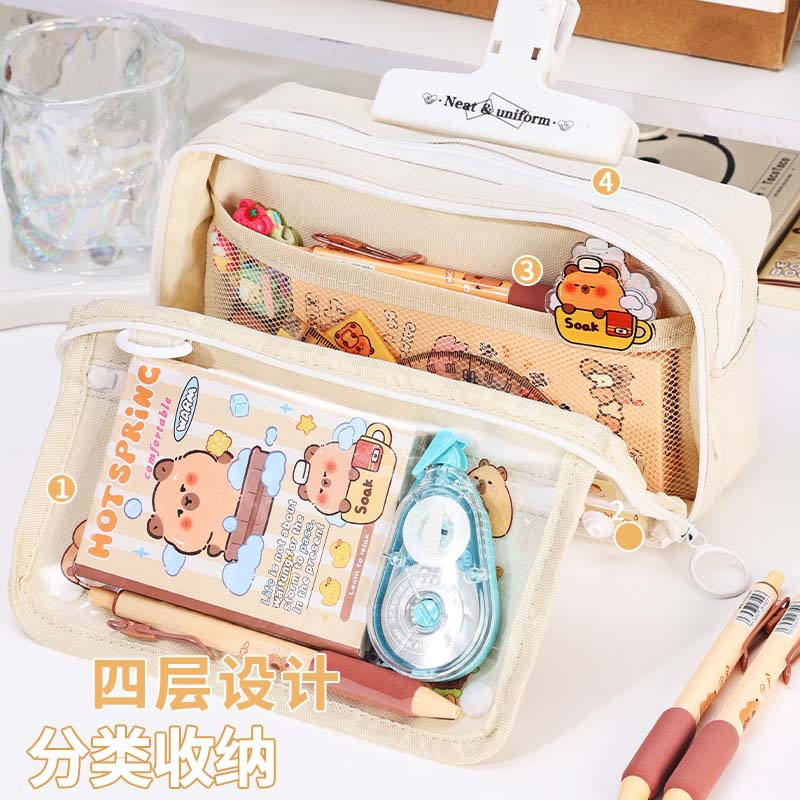 Bolsa de bolígrafo transparente Bolsa de papelería multifuncional para niñas estudiantes de primaria, estudiantes de secundaria secundaria, niños de alto valor facial, tamaño súper grande