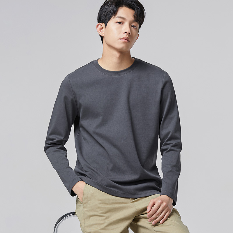 液体アンモニアシルケット綿長袖 Tシャツ若い男性のボトリングシャツルーズでハイエンドの春と秋のトップスボトリングシャツ卸売|undefined