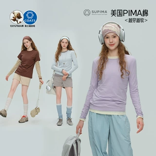 2026秋冬瑜伽服女美国PIMA匹马棉运动长袖T恤圆领宽松休闲健身服