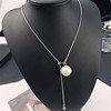 Long necklace from pearl, pendant, sweater, demi-season adjustable accessory