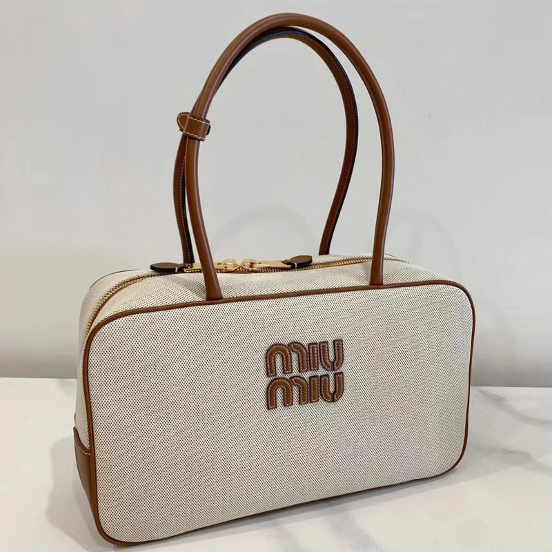 Miu Miu 2025 New Bowling Briefcase Large Capacity Handbag Shoulder Crossbody Bag Fashion Commuter Women's Bag Trendy