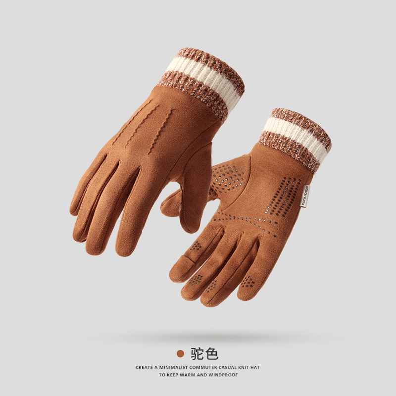 Guantes de gamuza de invierno para hombres y mujeres con forro polar cálido ciclismo Otoño e Invierno lindo pantalla táctil guantes de cuero impermeable dedo abierto