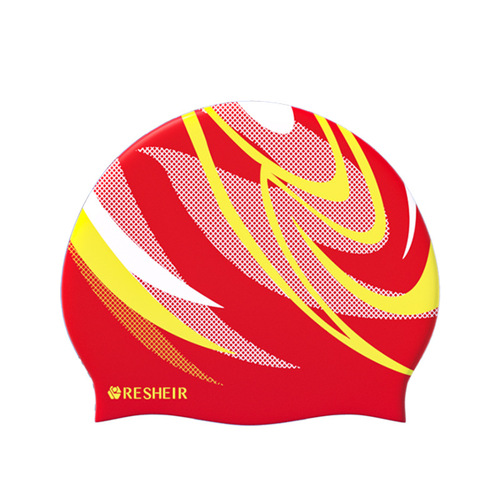 National trend swimming cap for men, waterproof, non-stretching, long hair, silicone professional adult ear protection, oversized women's printed swimming cap