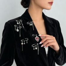 欧美跨境饰品 ins风海螺爱心合金吊坠胸针 五角星链条DIY别针挂饰