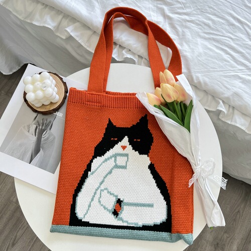 Knitted Bag Looking Up Rabbit Bag Women Large Capacity Green Cartoon Women's Bag Shoulder Handbag Tote Bag Shopping Bag