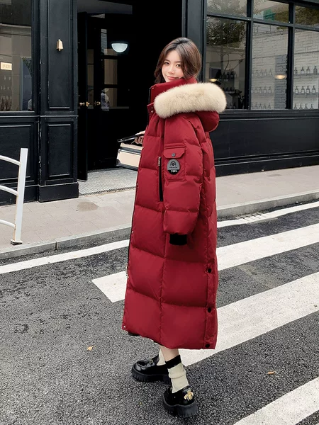 2025 Winter New Style Northeast Extra Thick Plus-Size Red Long Over-The-Knee down Jacket for Women 219