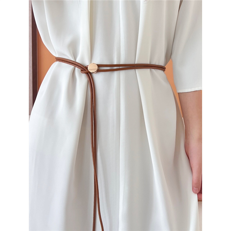 New Soft Leather Rope Thin Belt Women's Summer Dress Shirt Fashion Decoration All-match Adjustable Long Waist Rope Fashion
