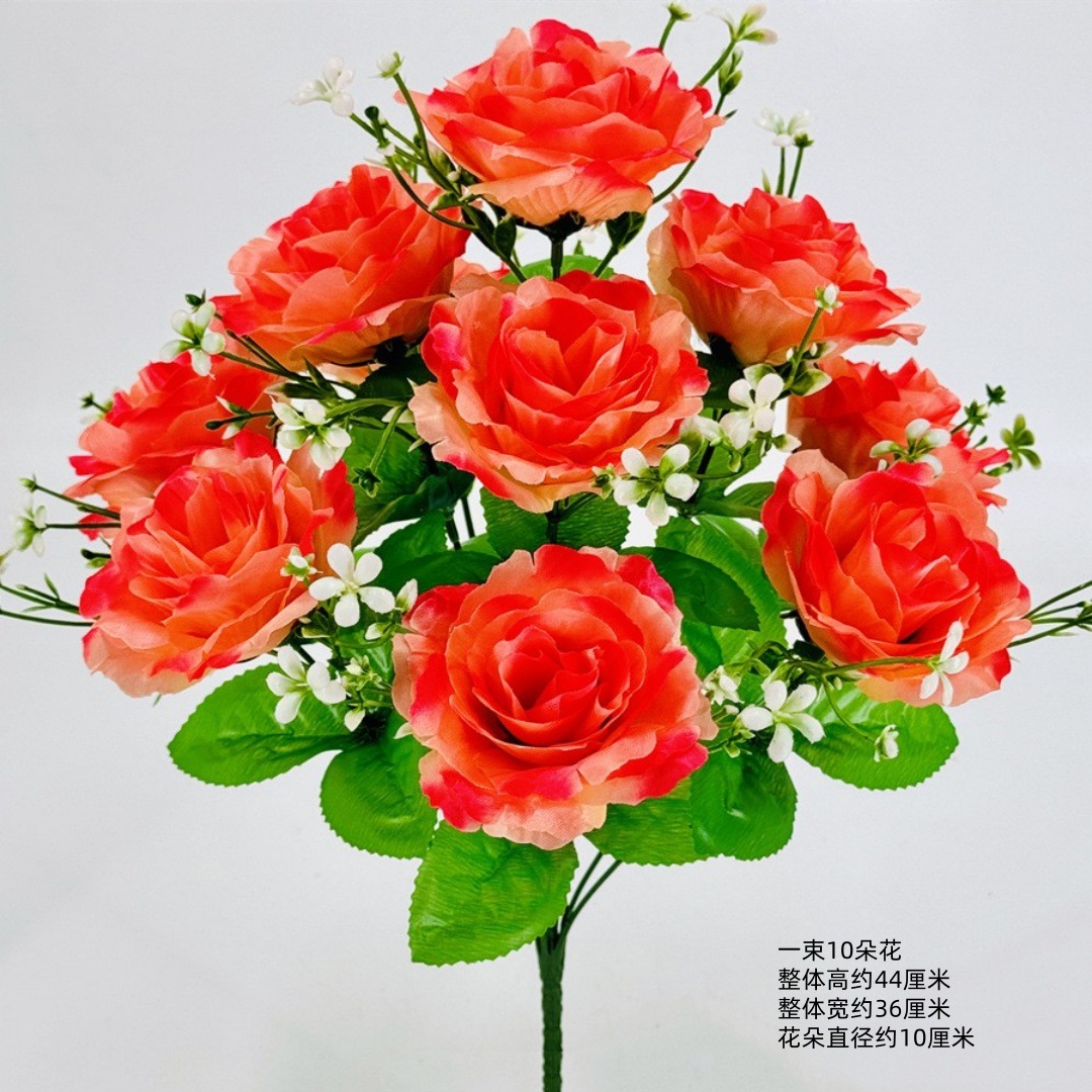 Flores de imitación de 10 flores de alto tallo princesa rosa tela de seda rosa decoración del hogar de alta calidad sala de estar mesa de comedor arreglos de flores