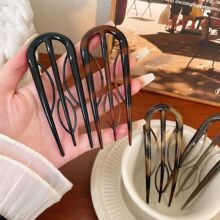 跨境新款u形发簪高级感新中式盘发神器古风树枝发钗简约三齿插梳