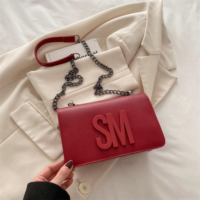 Bolso de mujer de moda versátil, bolso cuadrado de textura, bolso de hombro casual, bolso de cinturón amplio, bolso de letras de mujer