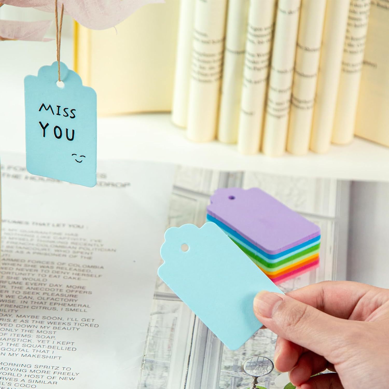 糖果色特种纸空白标签纸吊牌挂牌服装卡纸麻绳高档商标吊卡牛皮纸