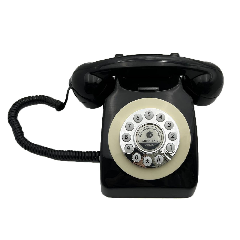 Factory direct sales of vintage retro card-insert recording telephones, antique wedding party guestbook telephones, and recording telephones.