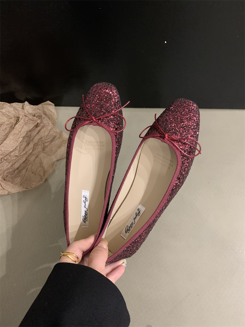 2024 frühling Herbst Neue Feine Funkelnden Stil Flache sohle Einzel für und Damen Bogen Flach Mund Ballett Tanz Schuhe_voghion.com